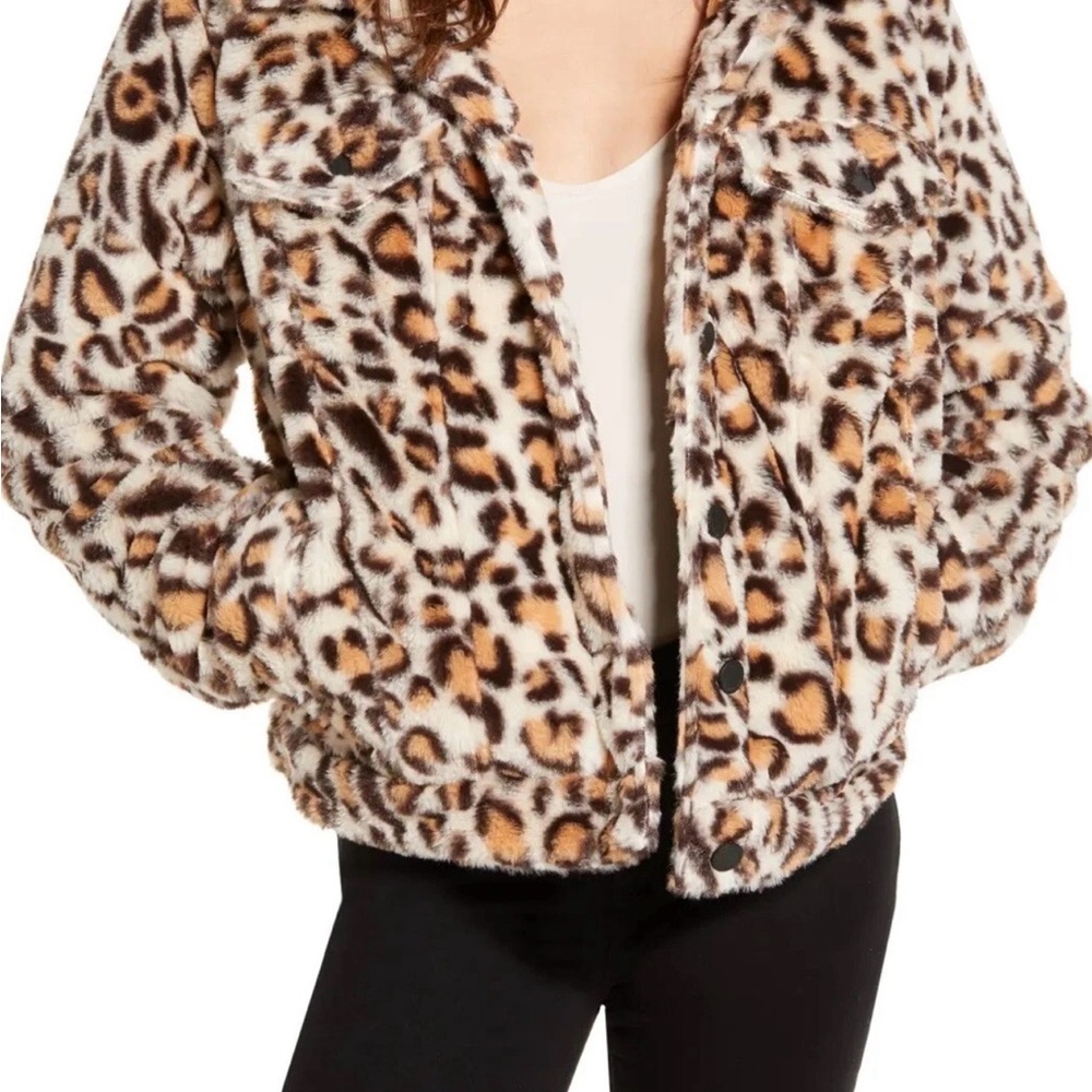 BlankNYC Leopard Print Faux Fur Jacket